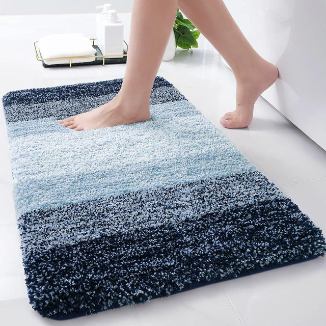 Arotive Microfiber Bathroom Rugs, Shaggy Soft and Absorbent Bath Rug, Non-Slip, Thick Plush Bathroom Mat, Machine Washable Dry Bath Mats for Bathroom, Tub and Shower,24" x 16",Dark Blue