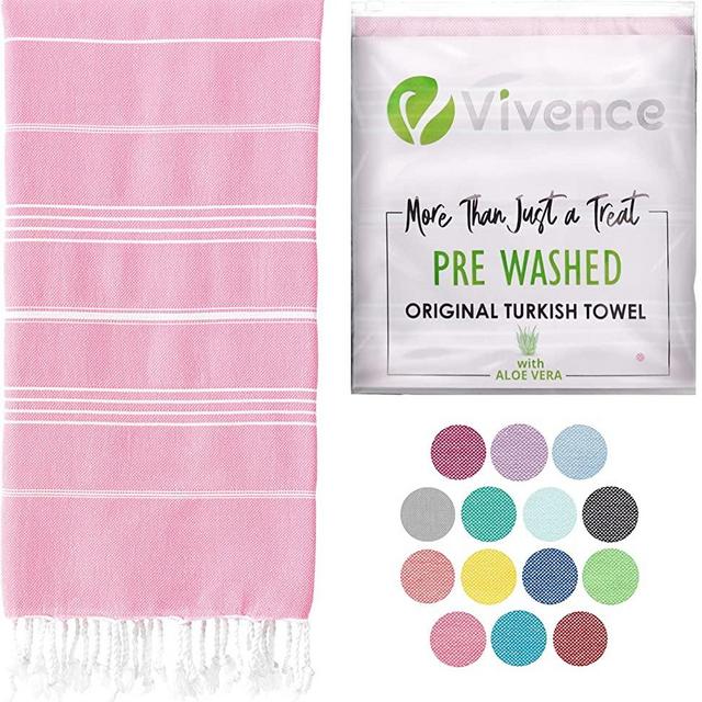 VIVENCE Certified 100% Organic Cotton Turkish Beach Towels Infused with Aloe Vera (38"x72") - Sand Free and Oversized Beach Towels for Adults, Kids - Fast Drying, Prewashed Turkish Towels - Light Pink