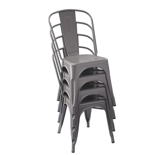 Amazon Basics Metal Dining Chairs - Set of 4, Dark Grey
