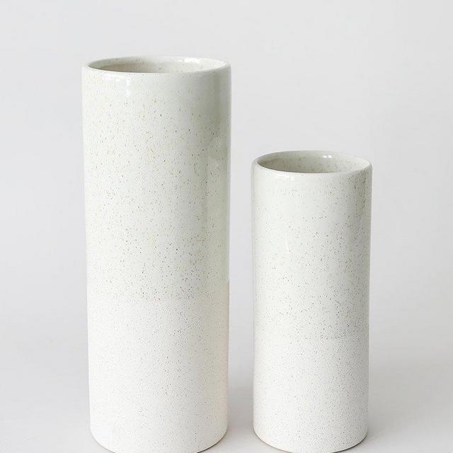 Set of 2 Speckled Ceramic Cylinder Vases - 8.5-11.75" Tall