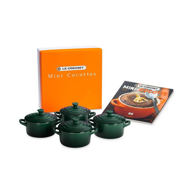 Le Creuset Set of 4 Mini Round Stoneware Cocottes with Recipe Booklet