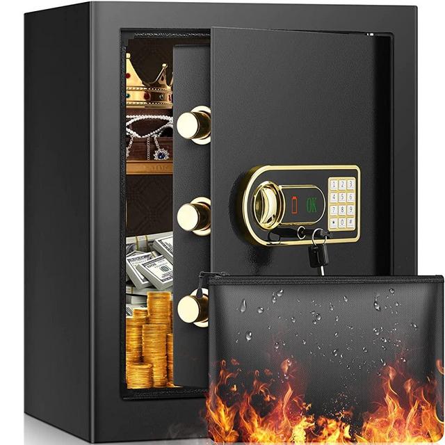 2.1 Cub Large Fireproof Safe Box with Waterproof Fireproof Document Bag, Security Home Safe with Inner LED Light and Emergency Battery Box, Digital Lock Safe for Gun Cash Jewellery Important Document Medicines