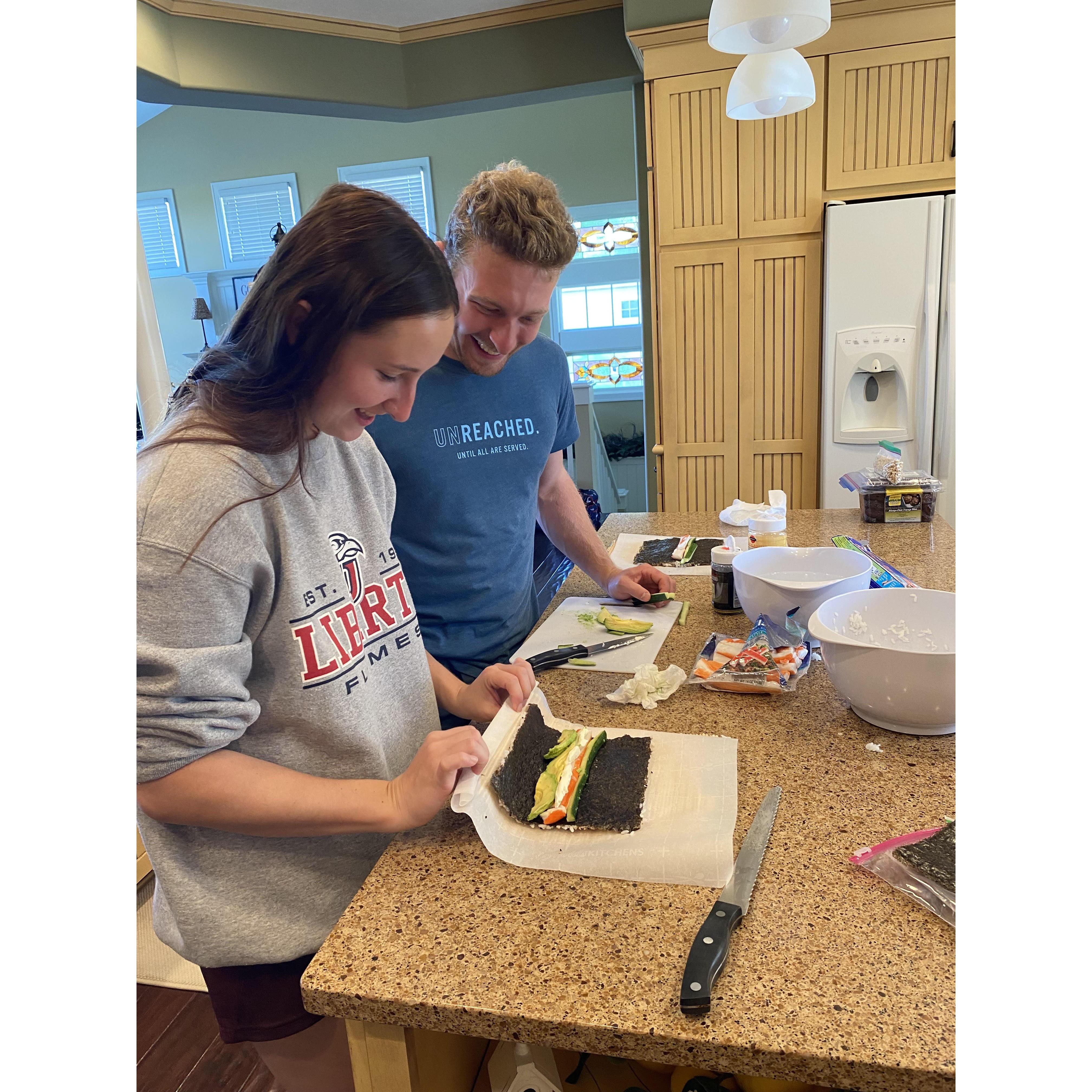Making sushi together.