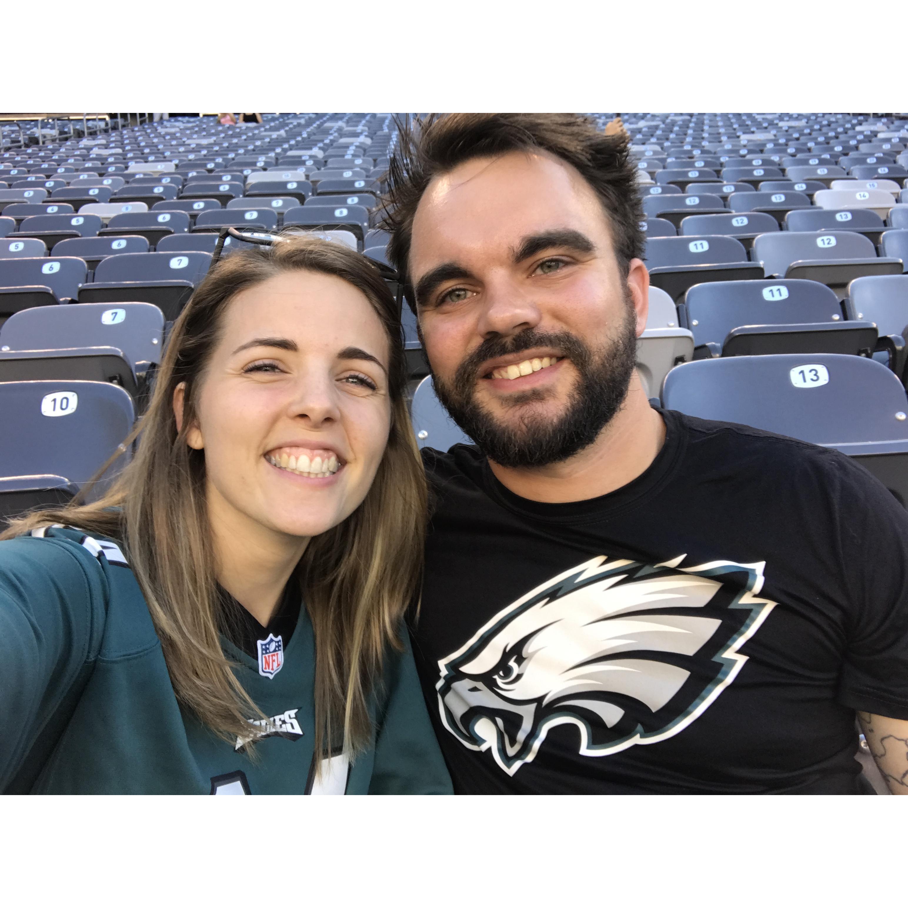 August 2019--Got him in that Eagles shirt again. Fun fact: before we started dating, he bought Alicia Eagles tickets (and coming from a Cowboys fan, she knew this was a big deal).