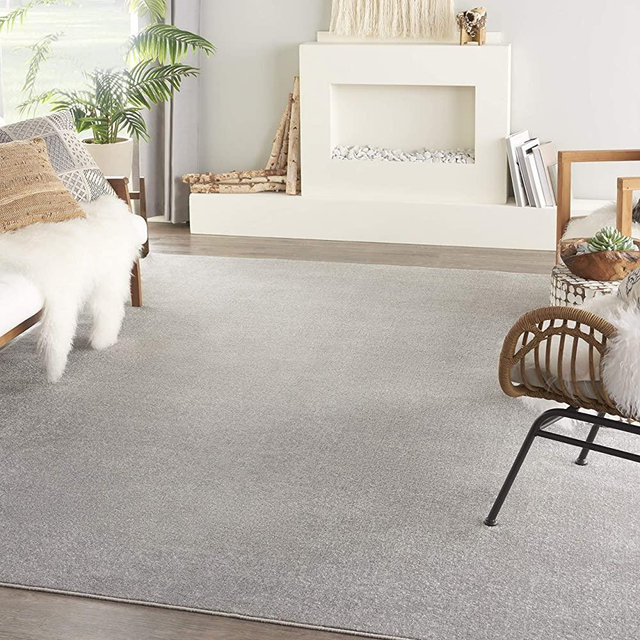Nourison Essentials Indoor/Outdoor Silver Grey 8' x 10' Area Rug, Easy -Cleaning, Non Shedding, Bed Room, Living Room, Dining Room, Backyard, Deck, Patio (8x10)