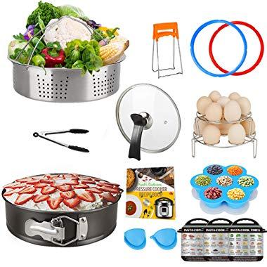 Pressure Cooker Accessory Set, Accessories 6 Qt Compatible with 6Qt Instant Pot, with Silicone Sealing Rings, Tempered Glass Lid, Steamer Basket, Non-Stick Springform Pan