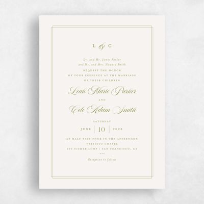 Marsh Green Wedding Invitation - Ivoire Portrait