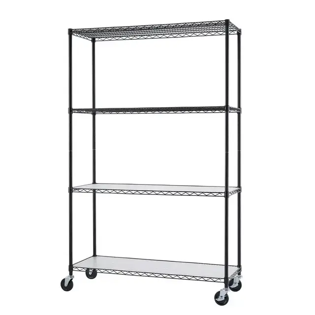 EcoStorage Black 4-Tier Rolling Steel Wire Shelving Unit (48 in. W x 77 in. H x 18 in. D)