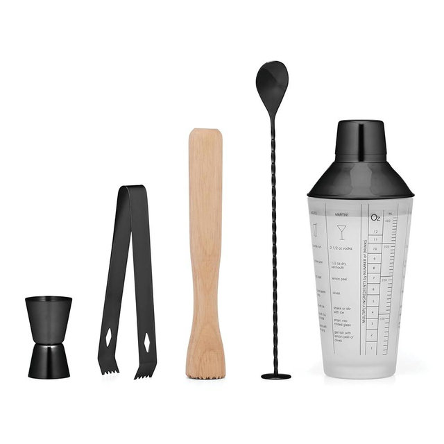 Cambridge E927MBCB1DS 5-Piece Black Mixology Shaker Tool Set