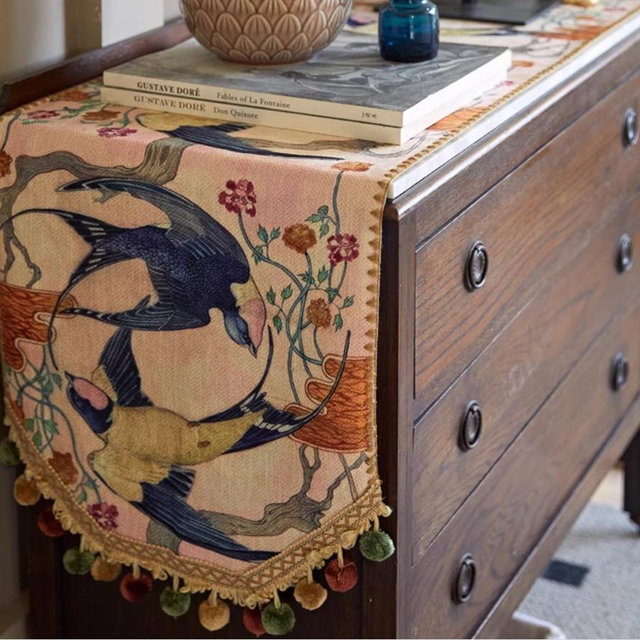 Pink Table Runner - French Retro Table Centerpiece, Elegant Tablerunner for Dining Room, Farmhouse Rustic Tablerunner,British Table Runner