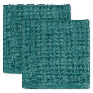 KitchenSmart Colors - KitchenSmart® Colors 2-Pack Solid Windowpane Dish Cloth in Atlantic