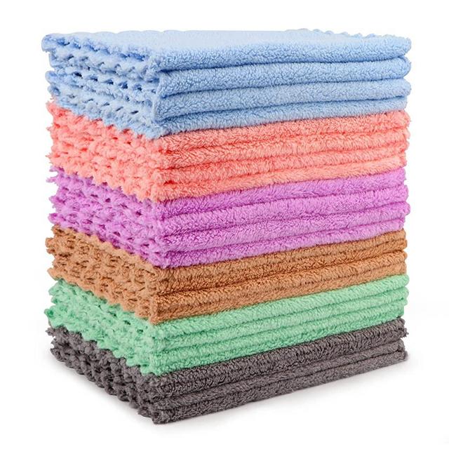 Coral Velvet Kitchen Dishcloths 24 Pack,Soft Reusable Dish Towels, Coral Fleece Dish Cloths, Highly Absorbent Reusable Cleaning Cloths 7X9(6 Colors Assoreted)