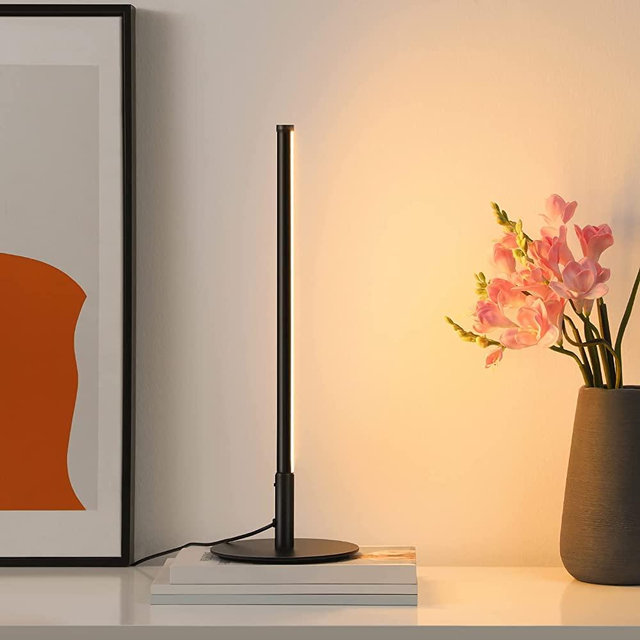 EDISHINE LED Table Lamp, Minimalist Bedside Lamp with 3 Dimmable Color Temperature, Touch Controller, Corner Light for Bedroom Nightstand, Living Room, Gift, Reading, Metal Finish, Black, 6W