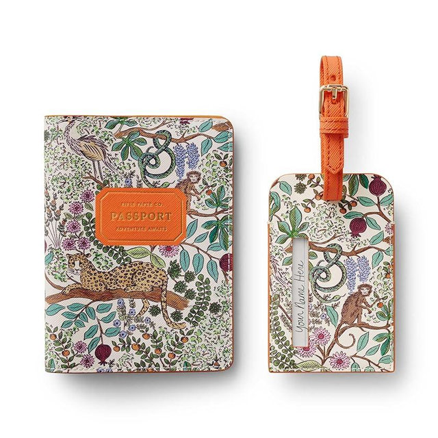 RIFLE PAPER CO. Passport Holder & Luggage Tag Set | Travel Accessory, Card and Passport Anti Theft Wallet and Bag Tags, for Backpack, or Carry-On, Safari