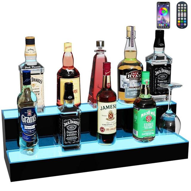 MESAlLUP Acrylic 24 Inch 2 Tier LED Liquor Bottle Display Shelf, Lighted Bar Shelves with APP or Remote Control, Mulit Color Lighting for Home Mini Bars Decor, Restaurants & Party Use