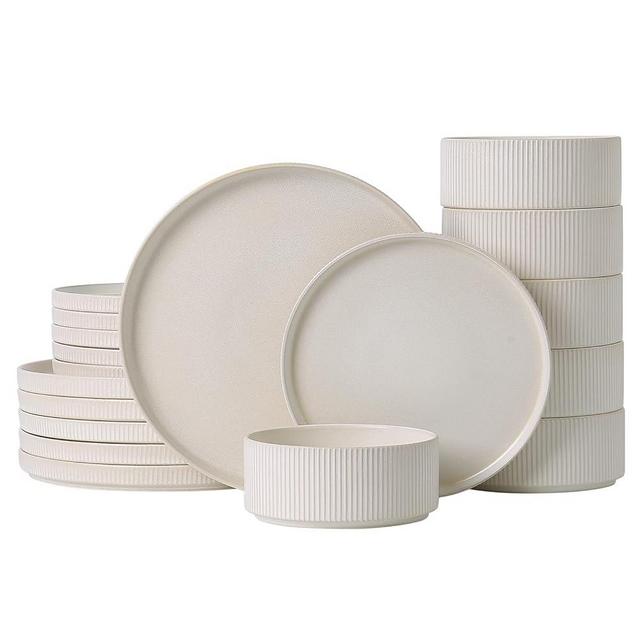 ALOFMO Dinnerware Set Service for 6, 18-Piece Ceramic Plates and Bowls Set, Chip & Scratch Resistant, Microwave and Dishwasher Safe, Modern Minimalist Tableware for Everyday Use, Matte White