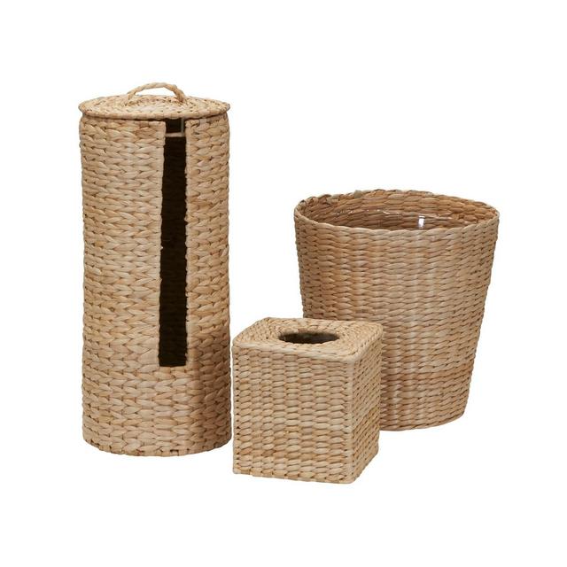 3-Piece Set Wicker Bathroom Accessories, Features Toilet Tissue Stand, Wastebasket and Tissue Box Cover, Wicker Material, Natural