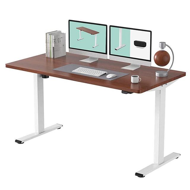 FLEXISPOT EC1 Electric Stand Up Desk Workstation, Whole-Piece Desk Board Home Office Computer Standing Table Height Adjustable Desk (White Frame + 55" Mahogany Top)