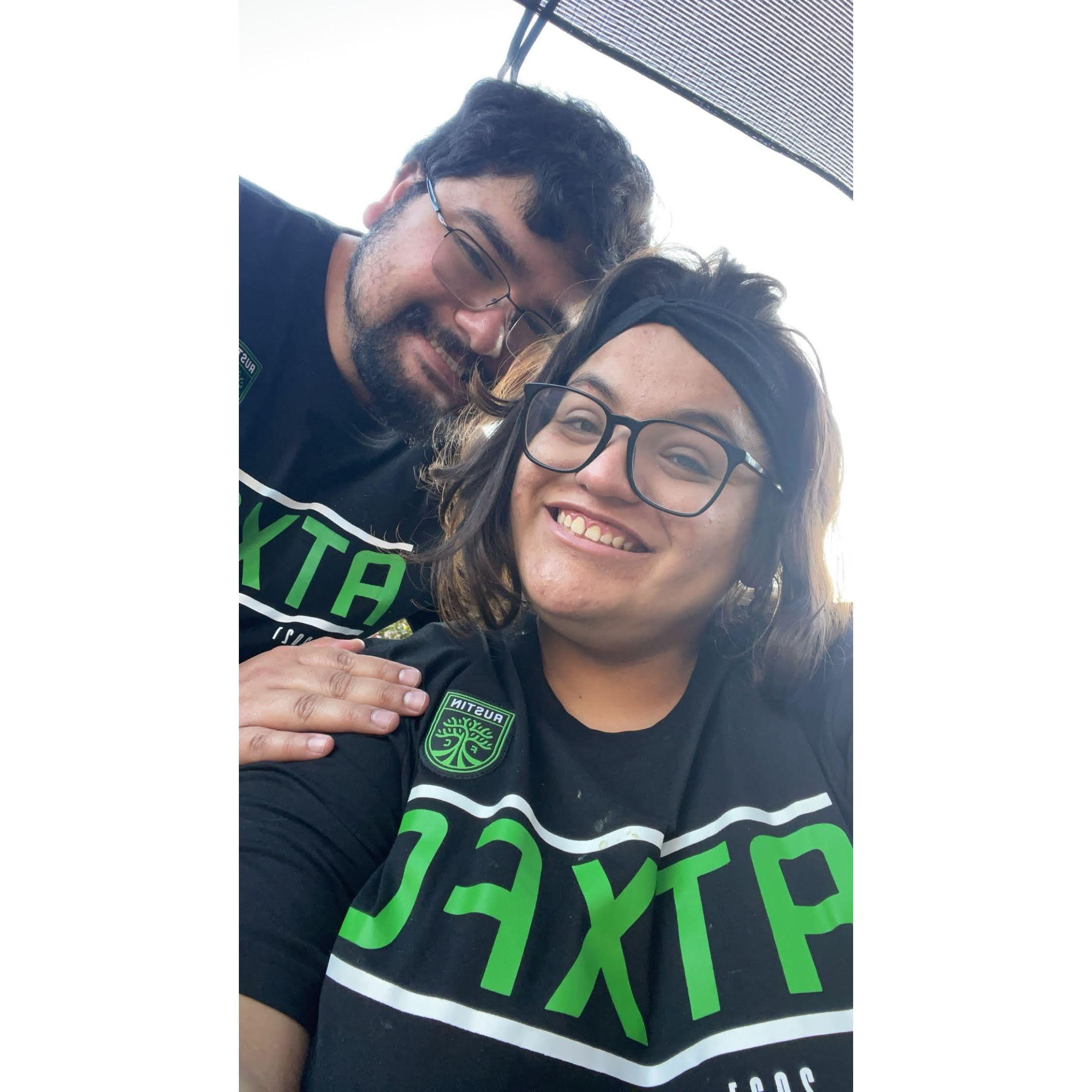 We matched at one of Chris' parties! We have yet to go to an Austin FC game together.