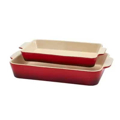 Artisanal Kitchen Supply® 2-Piece Ceramic Rectangular Baker Set in Red