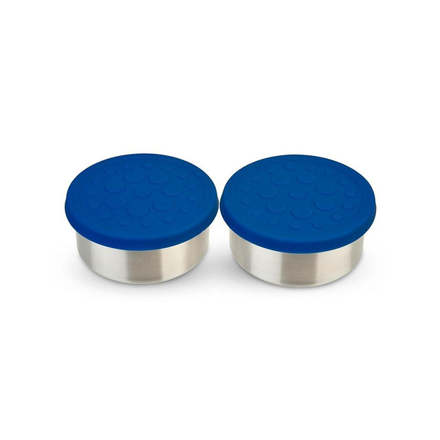 LunchBots 2.5 oz Stainless Steel Dressing Container for Condiments, Dips, Snacks, Dipping Sauce Cups with Silicone Lid, Fits in Lunch Bags and Bento Boxes - Set of 2 (Blue)
