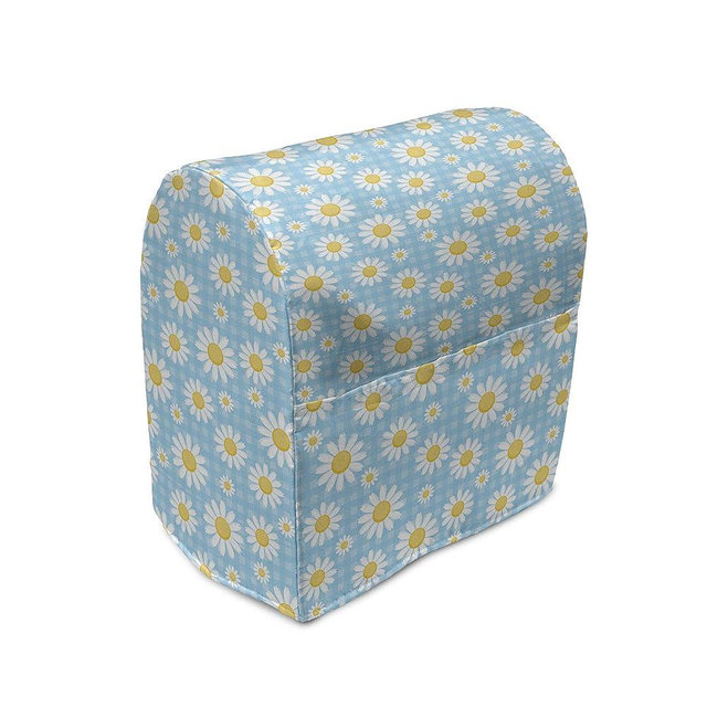 Lunarable Flower Stand Mixer Cover, Camomiles on Checkered Background Classics Timeless Pattern Tropic Plants, Kitchen Appliance Organizer Bag Cover with a Pocket, 6-8 Quarts, Blue White Yellow