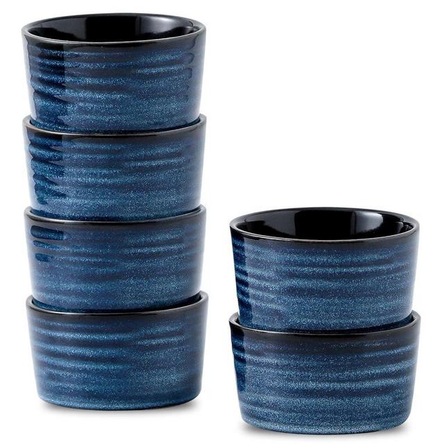 Ceramic 4 oz Ramekins, Tikooere Samll Souffle Dishes Set of 6, Mini Baking Bowls for Kitchen, Porcelain Dipping Sauce Cups for Creme Brulee, Pudding, Ice Cream, Lava Cakes, Microwave & Oven Safe, Blue