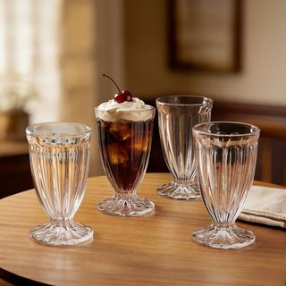 Vintage Scoop Footed Glass, Set of 4