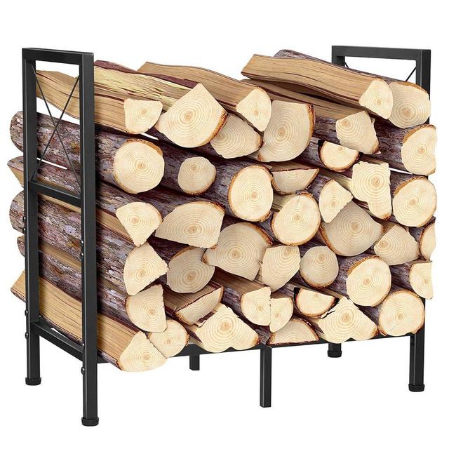 Peyulia Firewood Rack, Heavy Duty Firewood Holder, 2ft Firewood Storage Rack for Indoor Outdoor Log Organization and Storage, Black