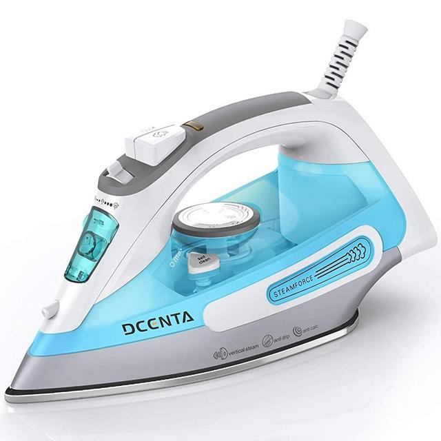Dcenta Steam Iron for Clothes, Stainless Steel Soleplate Steam Iron with Temperature Dial and Fabrics Selection,1500W Powerful Steam,3-Way Auto-Off, Self-Cleaning Function Travel Iron for Home