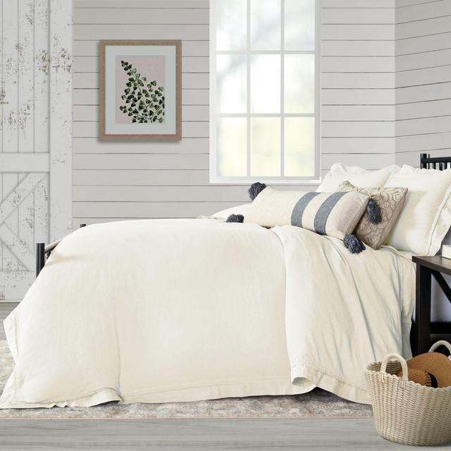 Bee & Willow™ Home Washed Layered Trim 3-Piece Full/Queen Duvet Cover Set in Coconut Milk