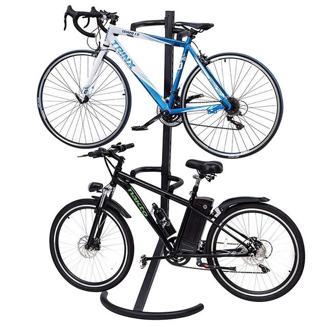 Goplus Gravity Freestanding Bike Stand Adjustable Height Two-Bike Storage Rack Heavy Duty for Bicycle Parking with 100lbs Weight Capacity