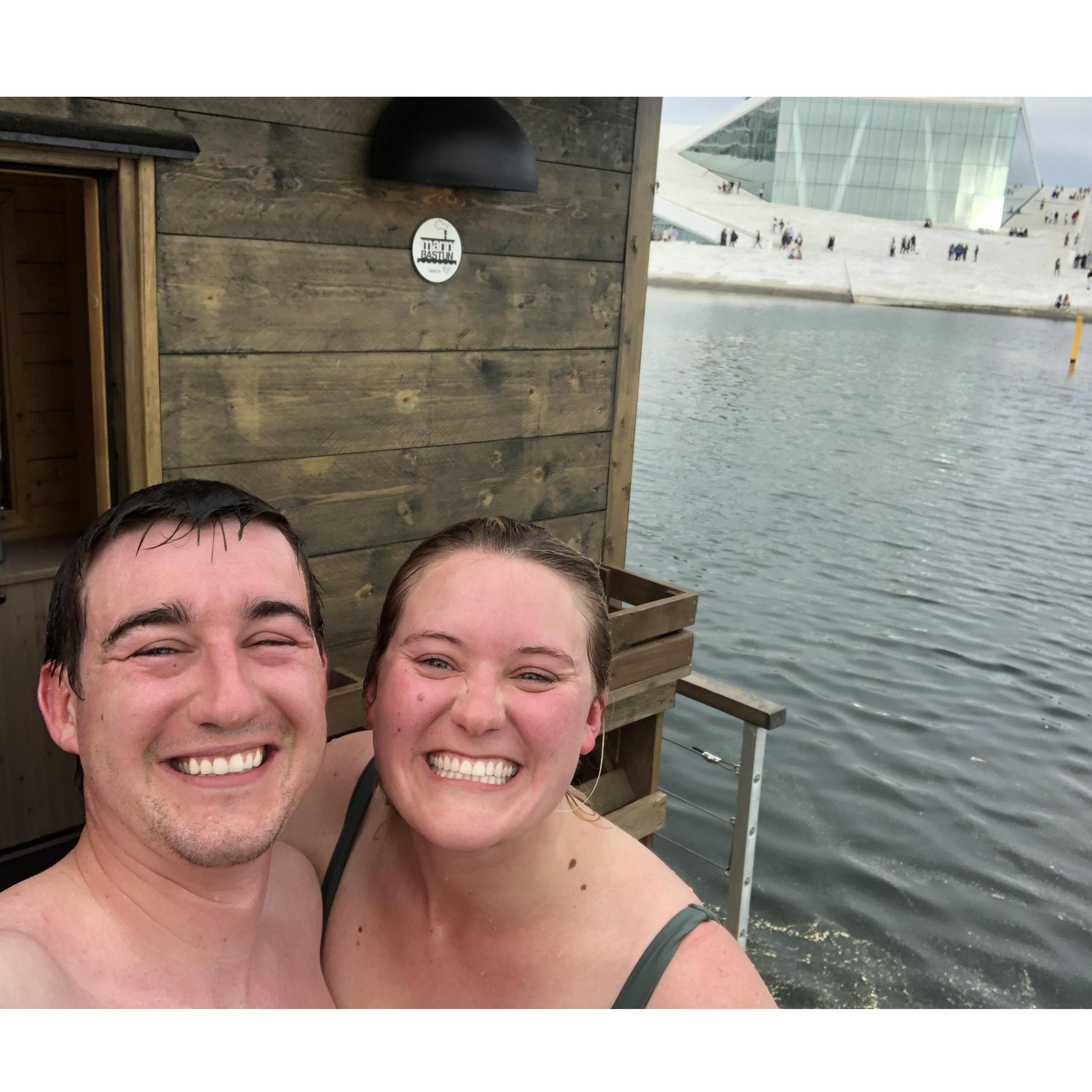 On a floating sauna on Oslofjorden!