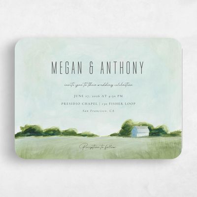 Green Rounded Wedding Invitation - Whitaker Landscape