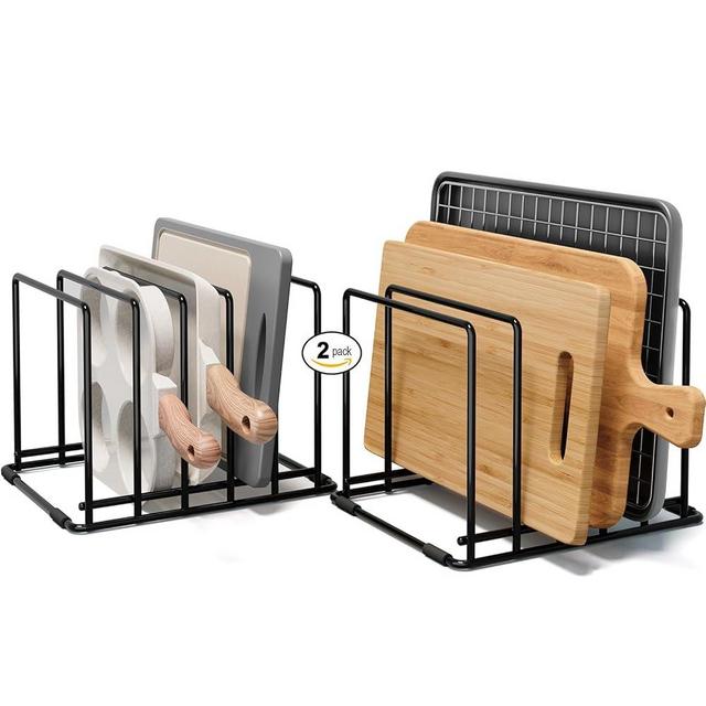 AKSONMN 2-Pack Cutting Board Organizer, 5-Slot Steel Rack for Cutting Boards, Baking Trays, and Thin Pans - Tidy Kitchen Must-Have