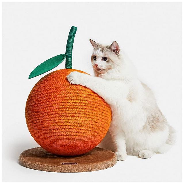 VETRESKA Orange Cat Scratching Post, Cat Scratcher with Sisal Rope, Vertical Cat Scratch Post for Cat, Kitten