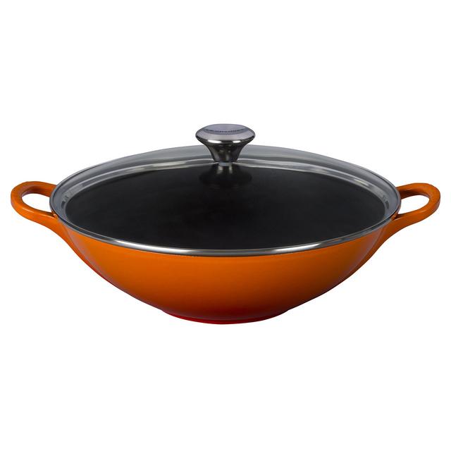 Le Creuset of America Enameled Cast Iron Signature Wok, 5-Quart, Flame