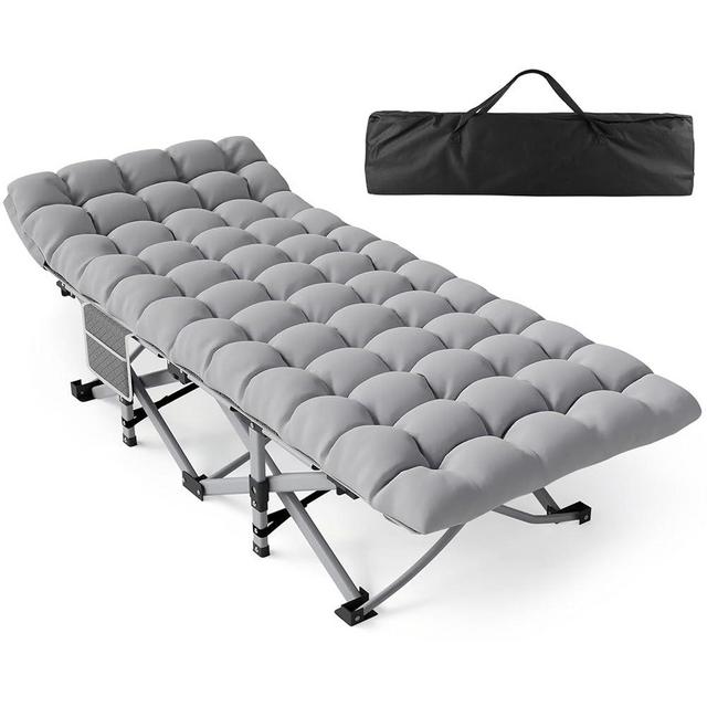Slendor Folding Camping Cot for Adults with Mattress,Sleeping Cots for Kids Teenage, Max. Load 800Lbs Camp Cots with Storage Bag, Portable Travel Cot Bed for Tent Home Office Beach Garden, Gray Pad