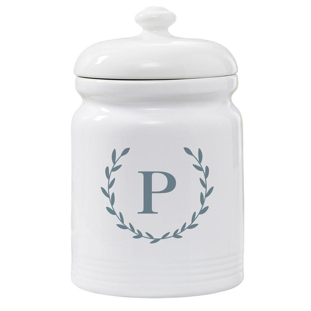 Personalization Mall Laurel Wreath Initial Cookie Jar, P
