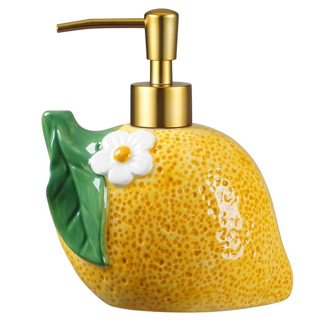 RQYIXI 17 OZ Lemon Ceramic Soap Dispenser with ABS Pump,Refillable Liquid Bathroom soap Dispenser for Lotion ,Body Wash ,Cute Kitchen Soap Dispenser for Dish Soap,Hand Soap