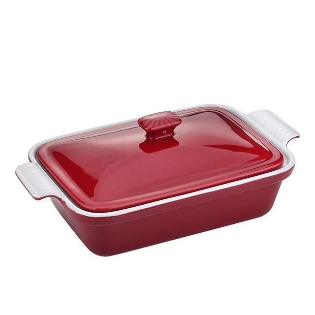 vancasso,Series BLOSSOM,Stoneware Casserole with Lid,3.4 Quart (13.5" x 9"x3.15'') Baking Dish Oven Safe,Casserole Pans Bakeware Set With Lid for Lasagne,Pie,Casserole and Tapas,Red