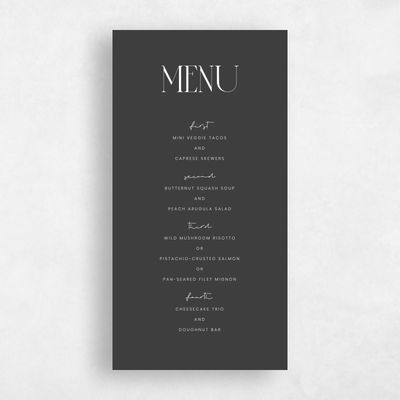 Dark Charcoal, Grey Wedding Menu - Garrett