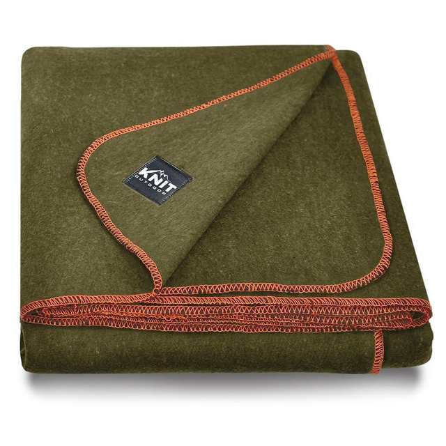 Knit Outdoor Large Military Wool Blanket - Warm & Thick Emergency Survival Blanket Great for Camping, Outdoors, Sports Events, Picnics, 4.5 lbs, 64" x 88" (Olive Green)