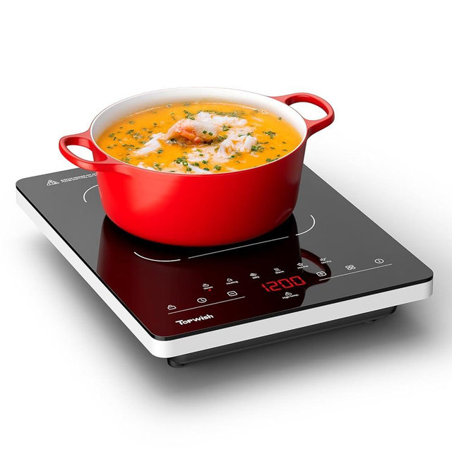 TOPWISH Portable Electric Stove,110V Single Burner Electric Cooktop, Countertop Burner Hot Plate with 6 Preset Functions,10 Power Levels,LED Touch Control, Child Lock &Timer