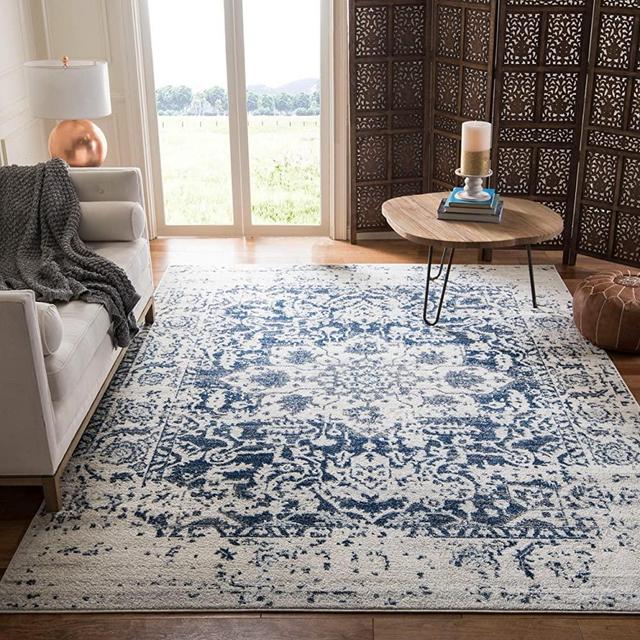 Safavieh Madison Collection MAD603D Vintage Snowflake Medallion Distressed Area Rug, 6' 7" x 9' 2", Cream/Navy