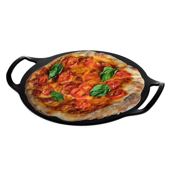 Victoria 15-Inch Cast-Iron Comal Pizza Pan with 2 Side Handles, Preseasoned with Flaxseed Oil, Made in Colombia