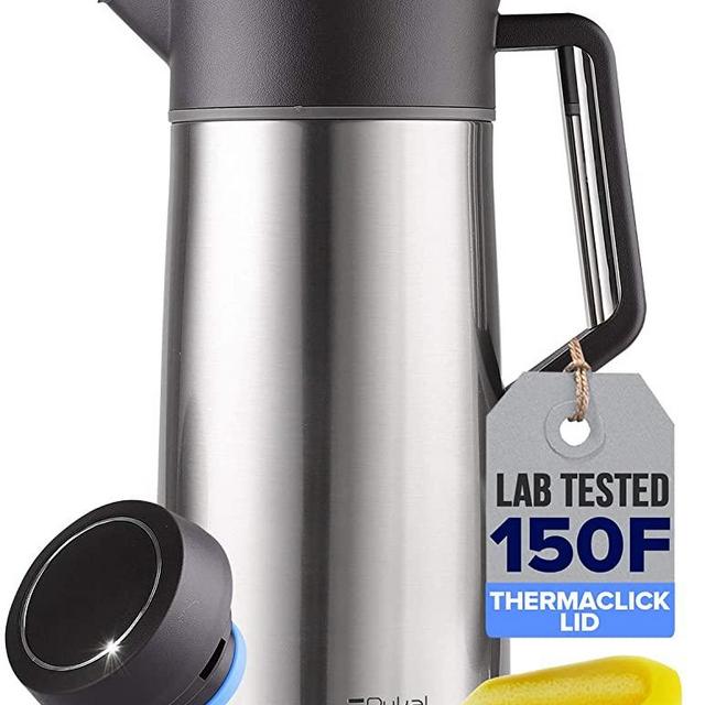 Thermal Coffee Carafe - with ThermaClick Lid | 68 oz Capacity | Lab Tested 24 hour > 150F Heat Retention | Surgical Rust Resistant Stainless Steel | Free Long Handle Brush included by Pykal