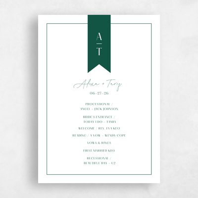 Emerald, Green Wedding Program - Raven