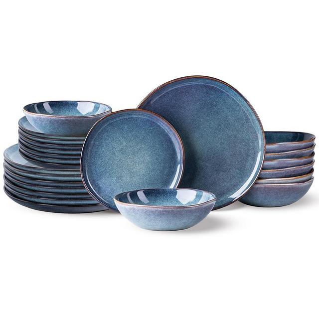 AmorArc Ceramic Dinnerware Sets,Handmade Reactive Glaze Plates and Bowls Set,Highly Chip and Crack Resistant | Dishwasher & Microwave Safe,Service for 8 Dishes Set (24pc)