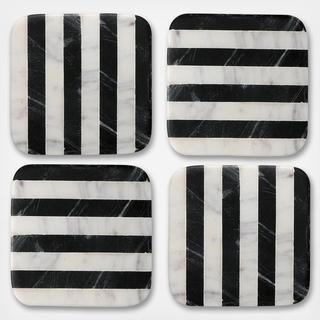 Old Hollywood Square Striped Marble Coaster, Set of 4